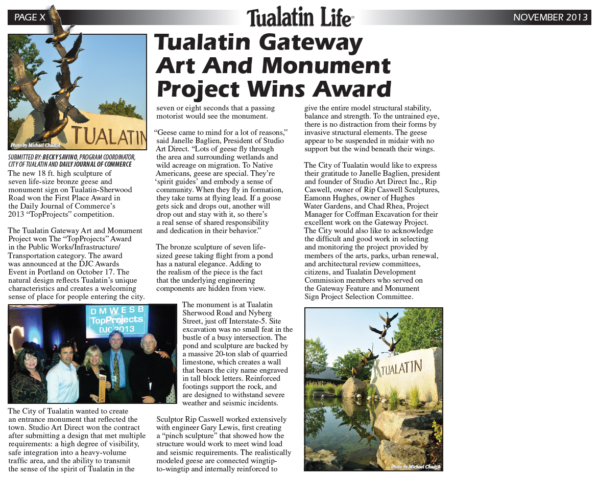 Tualatin Gateway Art and Monument Project Wins Award