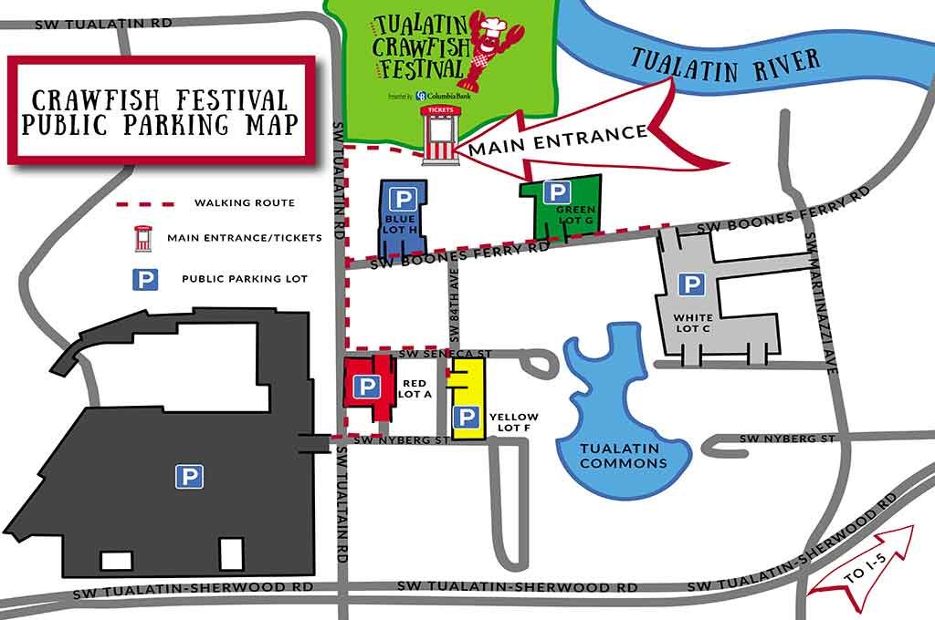 Tualatin Crawfish Festival public parking map.