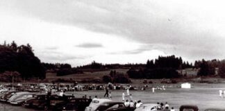Tualatin Oregon… Going to the Dogs with Blue Mountain Pet Food Everybody for miles around would come to watch the Tualatin Town Team play baseball games on an open field along Nyberg Road. The white building on the right was the rest room facility. Hervin Company later developed this area into a pet food manufacturing plant.