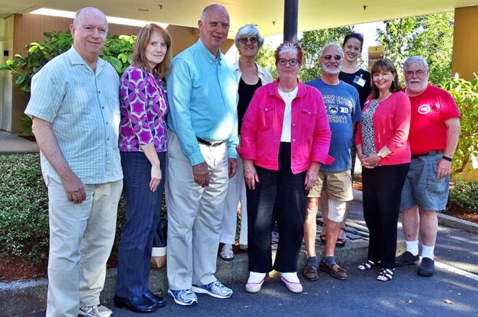 Several members of the Tualatin Area Aging Task Force (L to R) Larry McClure, Debbie Waalkes, Dale Potts, Beverly Phelps, Susan Noack, Amanda Ballard, Linda Moholt and Ed Casey.