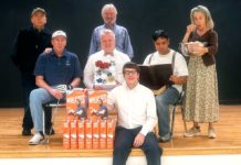 Mask & Mirror Presents ‘The Boys Next Door’ – Dignity Despite Disabilities Cast in photo, left to right, back to front: Jim Coari; Kerry Kehoe; Lauri Monday; Mark Putnam; Dwayne Thurnau; Les Ico; Ted Schroeder.
