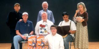 Mask & Mirror Presents ‘The Boys Next Door’ – Dignity Despite Disabilities Cast in photo, left to right, back to front: Jim Coari; Kerry Kehoe; Lauri Monday; Mark Putnam; Dwayne Thurnau; Les Ico; Ted Schroeder.