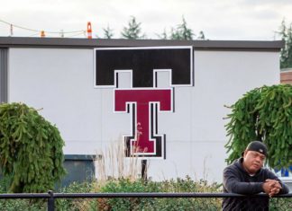 School District Investigating Harassment, Assault Allegations The Tualatin High Logo Statue next to the TuHS football field. Photo by Henry Kaus.
