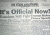 End of World War II Announced in ‘Stars and Stripes’ Newspaper at Heritage Center