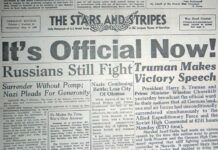 End of World War II Announced in ‘Stars and Stripes’ Newspaper at Heritage Center