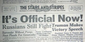 End of World War II Announced in ‘Stars and Stripes’ Newspaper at Heritage Center