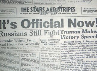 End of World War II Announced in ‘Stars and Stripes’ Newspaper at Heritage Center
