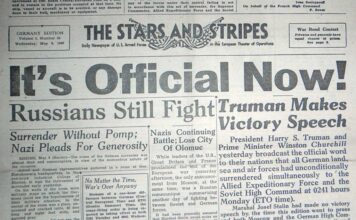 End of World War II Announced in ‘Stars and Stripes’ Newspaper at Heritage Center