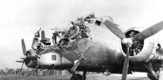 Severely damaged, the B-17’s aircraft nose cone destroyed by direct hit by German 88 anti-aircraft shell, miraculously made it back to England; Tualatin man’s father received Distinguished Flying Cross as Navigator Damaged LeDoux plane. The B-17 Flying Fortress was famous for being able to take a lot of damage and still make it back to base. During WWII 12,732 B-17’s were produced between 1935 and May 1945. Of these 4,735 were lost in combat, a staggering 37 percent.