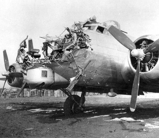 Severely damaged, the B-17’s aircraft nose cone destroyed by direct hit by German 88 anti-aircraft shell, miraculously made it back to England; Tualatin man’s father received Distinguished Flying Cross as Navigator Damaged LeDoux plane. The B-17 Flying Fortress was famous for being able to take a lot of damage and still make it back to base. During WWII 12,732 B-17’s were produced between 1935 and May 1945. Of these 4,735 were lost in combat, a staggering 37 percent.