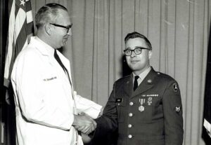 Receiving Army Commendation Medal for Vietnam Service while at his second duty station at Fort Benton, GA where he ran a wired radio network at Martin Army Hospital for two years.
