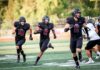 Tualatin football scrapes by in head-to-head with 5A’s finest Senior Malik Ross (8), with aid from AJ Noland (18) and Peter Burke (11), secures an 85-yard touchdown.