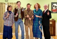 Mask & Mirror Presents a Comic Thriller with Twists and Turns: Deathtrap! Cast in photo, left to right: Diana LoVerso, Blaine Vincent III, Jeff Ekdahl, Patricia Alston, Bud Reece