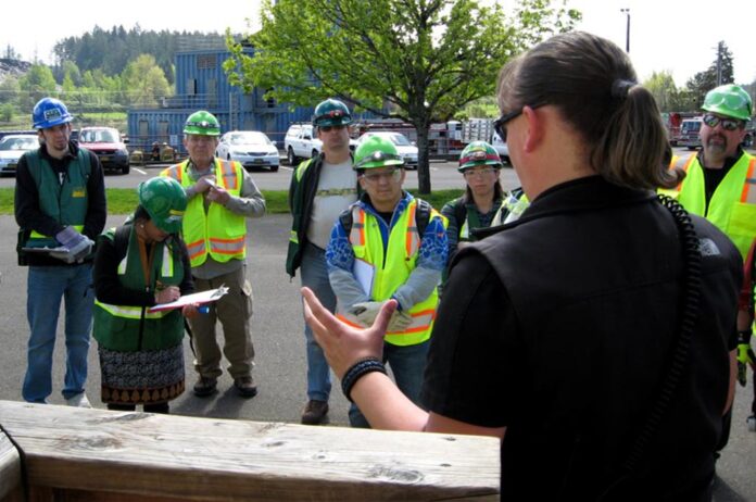 Tualatin CERT team volunteers train at the Tualatin Valley Fire and Rescue Training Center