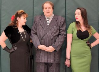 Mask & Mirror presents Michael McKeever’s hilarious farce Suite Surrender Cast members Lura Longmire (left), Rick Hoover and Mary Reischmann