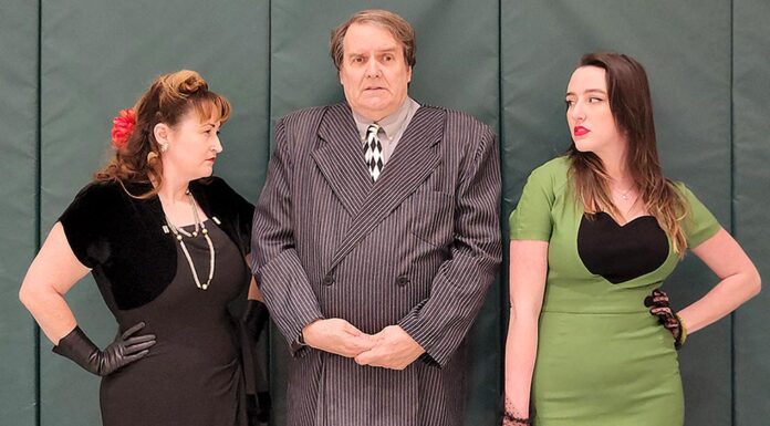 Mask & Mirror presents Michael McKeever’s hilarious farce Suite Surrender Cast members Lura Longmire (left), Rick Hoover and Mary Reischmann
