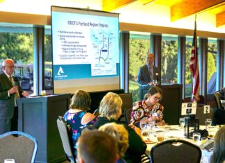 County Commissioners urge community to weigh in on I-205 tolling Washington County Commissioner Roy Rogers (left) and Clackamas County Commissioner Paul Savas (top right) discuss the plans and cons of a proposed I-205 tolling plan at a recent Tualatin Chamber of Commerce Key Leaders breakfast at Tualatin Country Club on Sept. 8. Michael Antonelli/Tualatin Life