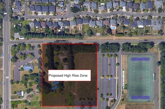 Members of the group Norwood For Smart Zoning oppose a potential zone change that would shift zoning in the outlined area from commercial to high density residential.