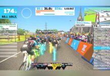 Indoor Cycling to Stay Fit During the Winter Months Screen image of the Zwift App being used with an indoor cycling trainer.