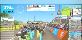 Indoor Cycling to Stay Fit During the Winter Months Screen image of the Zwift App being used with an indoor cycling trainer.