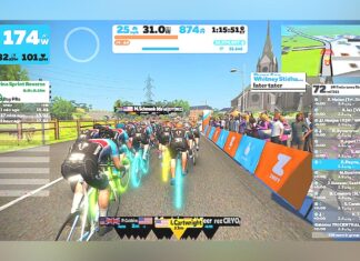 Indoor Cycling to Stay Fit During the Winter Months Screen image of the Zwift App being used with an indoor cycling trainer.