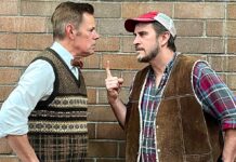 Mask and Mirror presents Southern Comedy The Foreigner Charlie Baker (played by Jeff Ekdahl) hilariously confronts Owen Musser (played by Ted Schroeder) in “The Foreigner.”