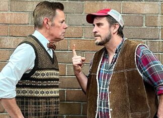 Mask and Mirror presents Southern Comedy The Foreigner Charlie Baker (played by Jeff Ekdahl) hilariously confronts Owen Musser (played by Ted Schroeder) in “The Foreigner.”