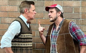 Mask and Mirror presents Southern Comedy The Foreigner Charlie Baker (played by Jeff Ekdahl) hilariously confronts Owen Musser (played by Ted Schroeder) in “The Foreigner.”