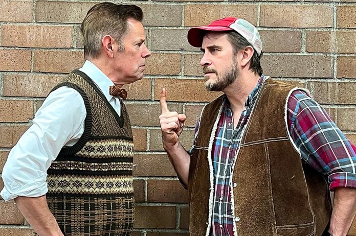 Charlie Baker (played by Jeff Ekdahl) hilariously confronts Owen Musser (played by Ted Schroeder) in “The Foreigner.”