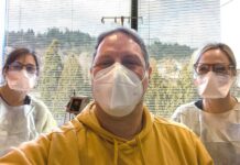 Thank you, Nurses! Nurses Joy (left) and Jennifer, a Tualatin resident and avowed reader of Tualatin Life, surround Tualatin Life publisher Michael Antonelli at OHSU hospital.