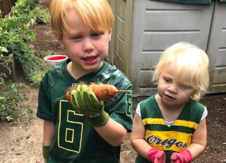Grow, Gather, and Give – to Yourself and the Community Henry and Hailey help their grandmother, Peggy Fisher with the harvest.