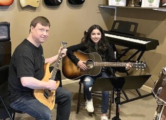 Tualatin Business Spotlight: King City Guitar Ben Rector (left) with student at King City Guitar.