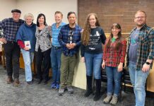 Mask and Mirror Community Theatre presents Moon over Buffalo The cast enjoys a group shot during their first read through of the hilarious script. From left, John Knowles, Virginia Kincaid, Shelley Aisner, Jeff Ekdahl, Les Ico, Liana Dillaway, Amelia Michaels, and Jeff Gardner.