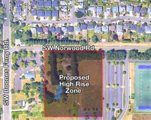 Members of the group Norwood For Smart Zoning oppose a potential zone change that would shift zoning in the outlined area from commercial to high density residential.