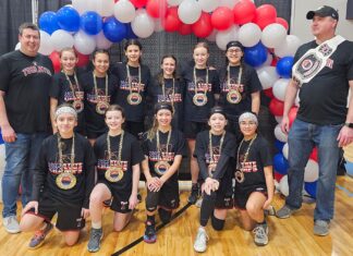 Sixth Grade Girls Win State Basketball Championship Coaches: Jeremy Bieberdorf (left) and Shane Freepons: Players (L-R, top row) Ella Bieberdorf, Audrey Poulivaati,Brooklyn Freepons, Priscilla Saucedo, Kylie Clark , Lily Eisawy; (Bottom row) Scarlett Miller, Gianna Paulson, Kennedy Keim, Camyrn Powers, Malia Pressley.