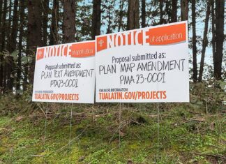 Tualatin Annexes One-acre Norwood Road Parcel from Washington County A pair of public notices stand on the property located at the intersection of SW Boones Ferry and SW Norwood Roads.