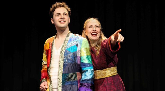 Broadway Rose Theatre Presents a Blockbuster Musical of Biblical Proportions Alex Foufos and Danielle Valentine in Joseph and the Amazing Technicolor Dreamcoat at Broadway Rose Theatre Company, June 29 - July 23, 2023. Photo by Craig Mitchelldyer