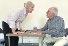 Mask and Mirror Community Theatre presents The Gin Game Castmembers Kathleen Silloway as Fonsia Dorsey and Marc Berezin as Weller Martin. Courtesty Mask & Mirror