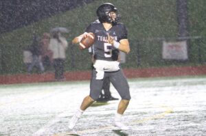 In his first game back from an injury on Sept. 22, Tualatin quarterback Nolan Keeney threw three touchdowns and ran for another in a 49-3 win against Roosevelt in the first round of the playoffs.