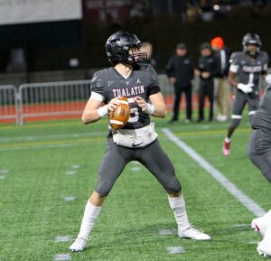 Tualatin quarterback Nolan Keeney had another huge playoff game, throwing for six touchdowns in a 42-23 win against Sherwood.