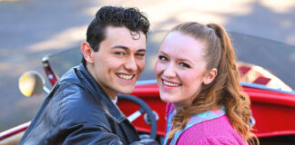 Broadway Rose Presents an Electrifyin’ Good Time with GREASE Victor Polanco and Sophie MacKay in Grease at the Broadway Rose Theatre Company, April 10 – May 18, 2025. PHOTO/NAJI SAKER