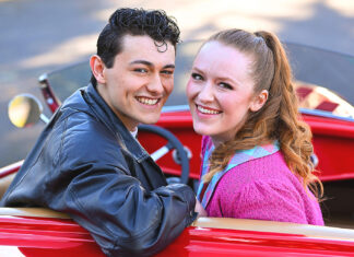 Broadway Rose Presents an Electrifyin’ Good Time with GREASE Victor Polanco and Sophie MacKay in Grease at the Broadway Rose Theatre Company, April 10 – May 18, 2025. PHOTO/NAJI SAKER