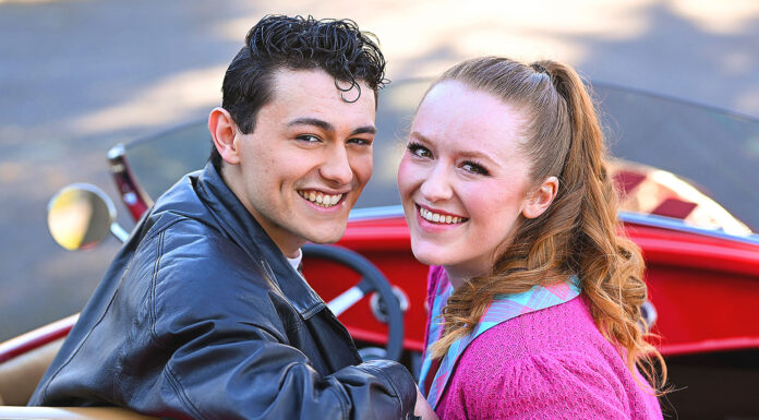 Broadway Rose Presents an Electrifyin’ Good Time with GREASE Victor Polanco and Sophie MacKay in Grease at the Broadway Rose Theatre Company, April 10 – May 18, 2025. PHOTO/NAJI SAKER