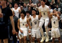 Tualatin boys advance to Chiles Center after dominant playoff win The Tualatin boys basketball team celebrates late their dominating second-round playoff win Saturday night.