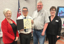 Richard Contreras named Employee of the Year (Left to right) Councilor Valerie Pratt, 2024 Employee of the Year Richard Contreras, Mayor Frank Bubenik, and City Manager Sherilyn Lombos. COURTESY PHOTO/CITY OF TUALATIN