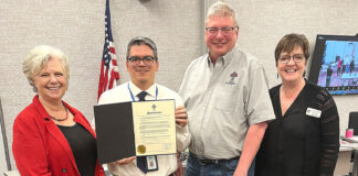 Richard Contreras named Employee of the Year (Left to right) Councilor Valerie Pratt, 2024 Employee of the Year Richard Contreras, Mayor Frank Bubenik, and City Manager Sherilyn Lombos. COURTESY PHOTO/CITY OF TUALATIN