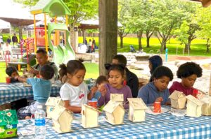 Children Building birdhouses.