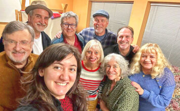 Mask & Mirror presents You Can’t Take it With You Crew back L-R: Steve Hotaling, John Bartholomew, John Knowles, Kraig Williams, Cindy Zimmerman Crew front L-R: Peter Bolger, Sophia Caruso, Jodi Johnson, Janet Vanoni.