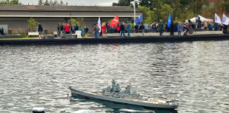 Portland Model Power Boat Association brings Float back to Tualatin for Memorial Day Rick Piper's USS Arizona and the Pearl Harbor National Memorial.