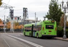 Oregon voters overwhelmingly rejecting hikes to gas tax and vehicle fees TriMet bus in Portland, Oregon